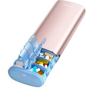 Vaydeer Metal 7 Day Pill Organizer AM PM Weekly Travel Case Rose Gold